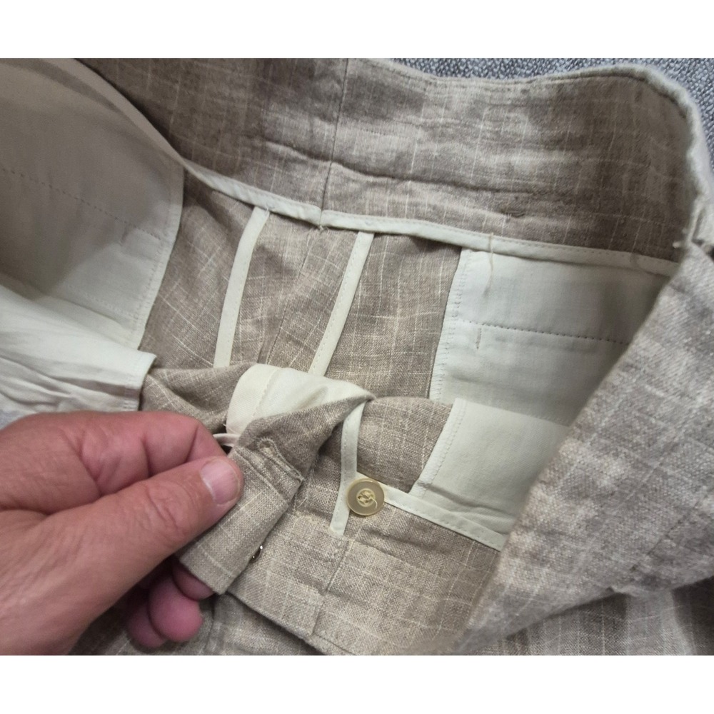 Harold Powell mens tan khaki 100% linen dress shorts sz. 33 preppy pleated front - Picture 9 of 12